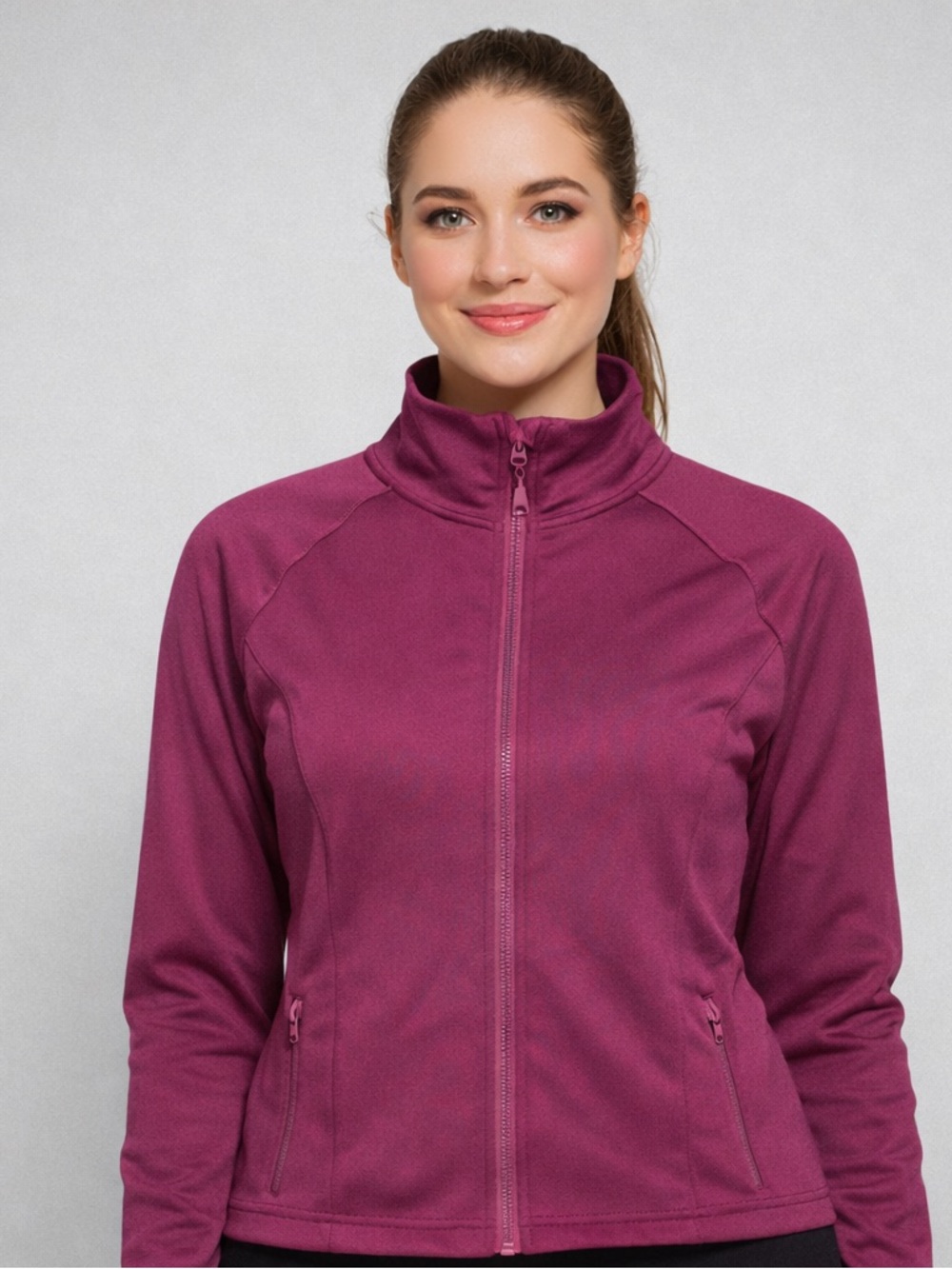 Fabletics Burgundy Zip‑Up Jacket • Size XL • NWT